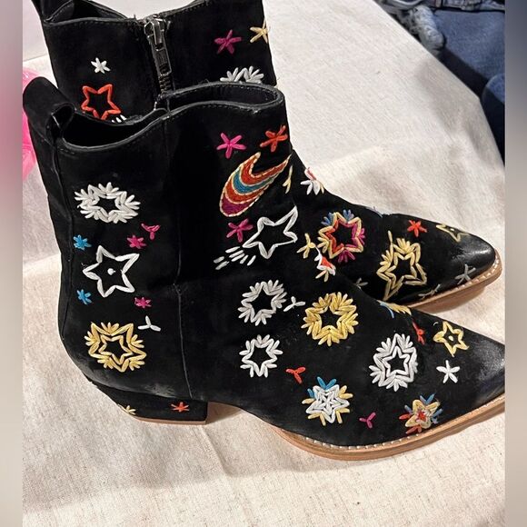 Free People Bowers Embroidered Ankle Boots in Black Celestial Suede - Picture 5 of 7